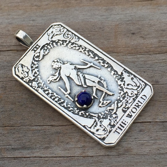 World Tarot Pendant Sterling Silver Lapis Lazuli - Picture 2 of 8